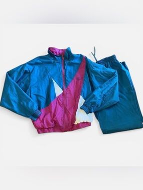 Vintage Reebok Tracksuit Teal Pink Colorblock Size M 90s Retro Windbreaker Set
